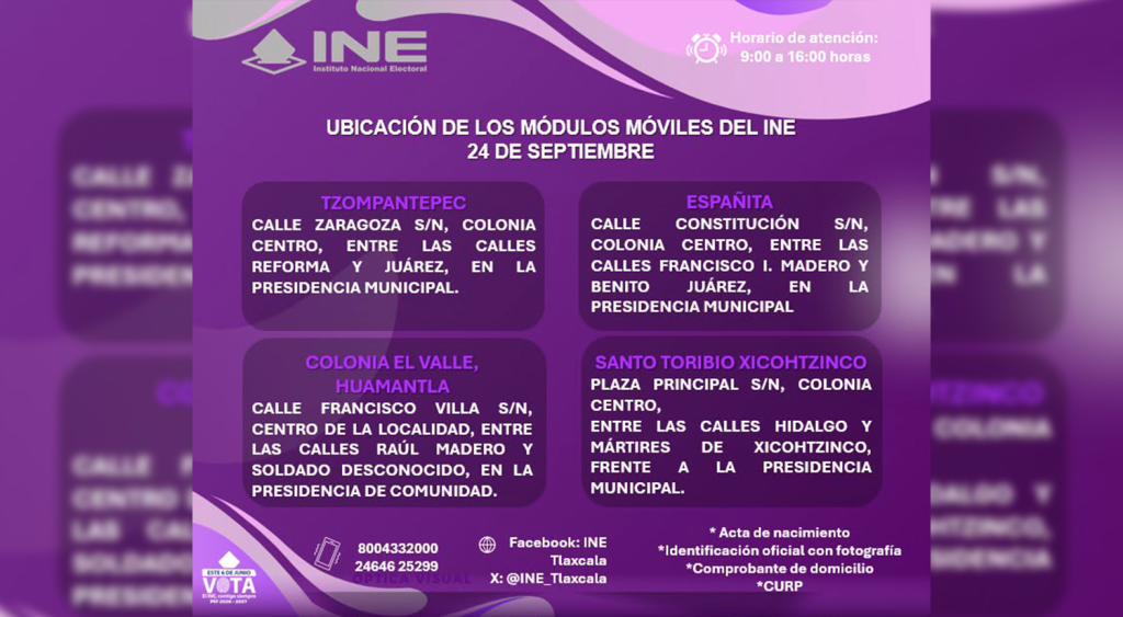Módulo móvil del INE brindará servicios registrales en Huamantla