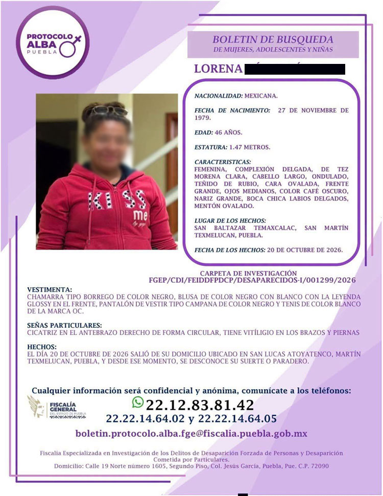 Identifican a mujer hallada sin vida y con huellas de violencia, se trataría de Lorena N., desaparecida en Texmelucan